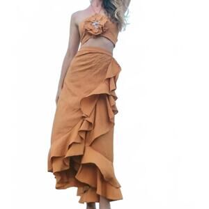 NEW ROSEWATER HOUSE golestan ruffle linen midi skirt in canary